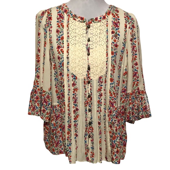 Anthropologie Tops - Anthropologie Floral Bell Sleeve Blouse